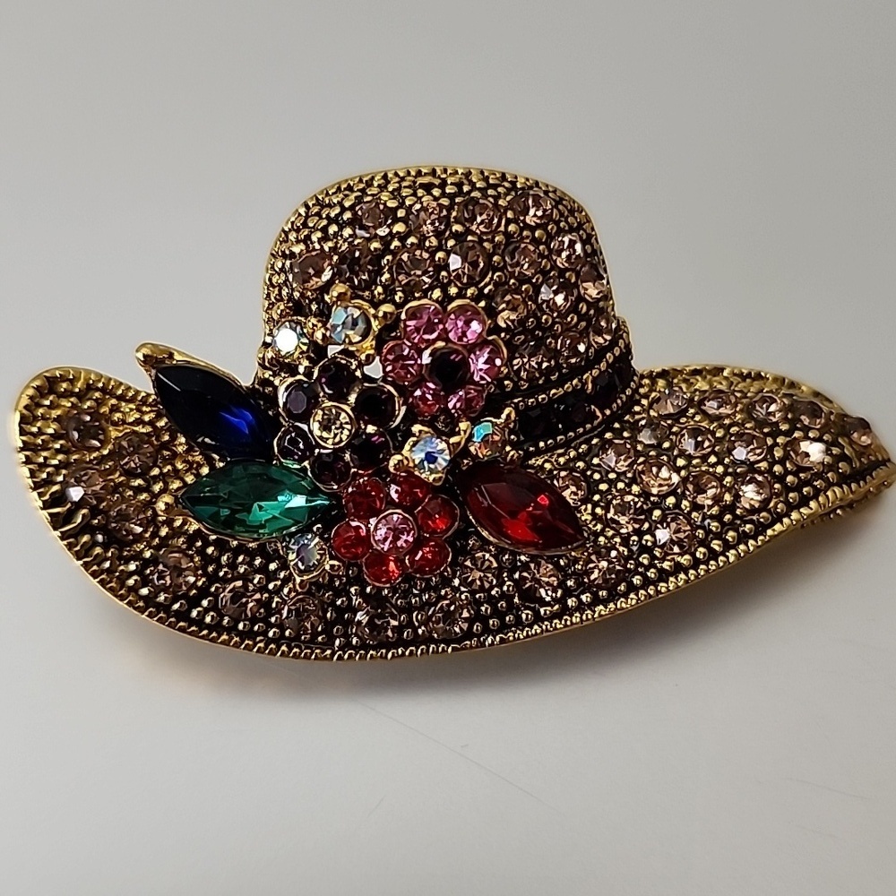 Fancy Hat brooch Loaded With Simulated Rubies,decorated With A Floral Ge…
